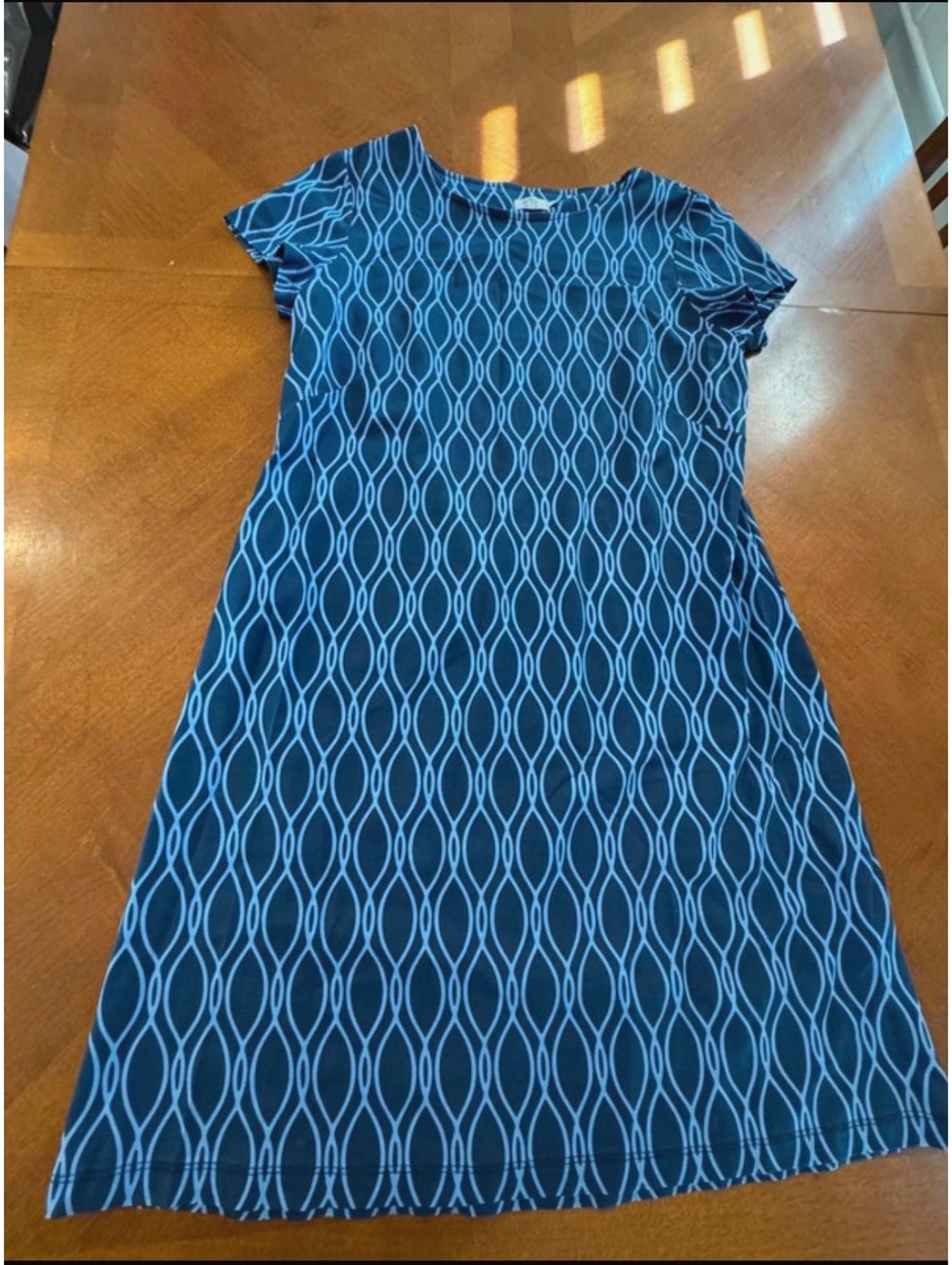 Katherine Way Blue Patterned Stretch Knit Dress Size Large 16-103